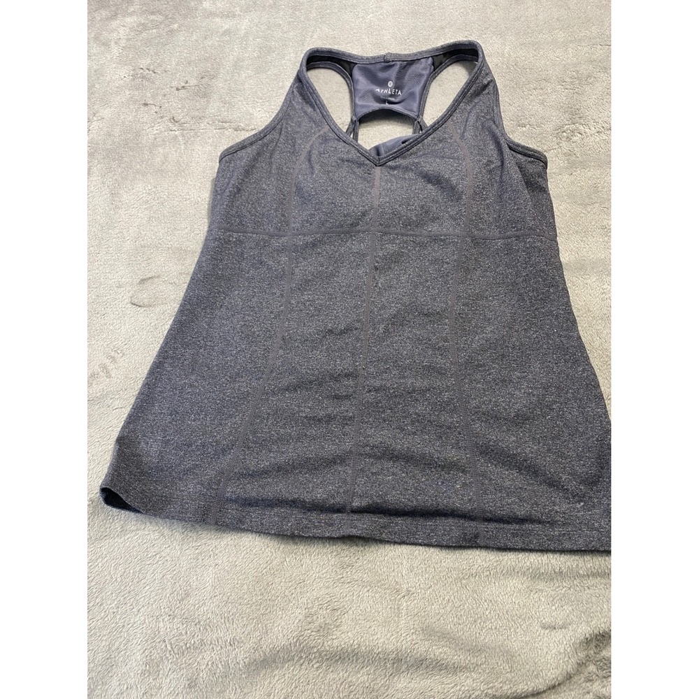 Athleta Tank Top Womens L Gray Heathered Racerback Built-in Shelf Bra V-Neck
